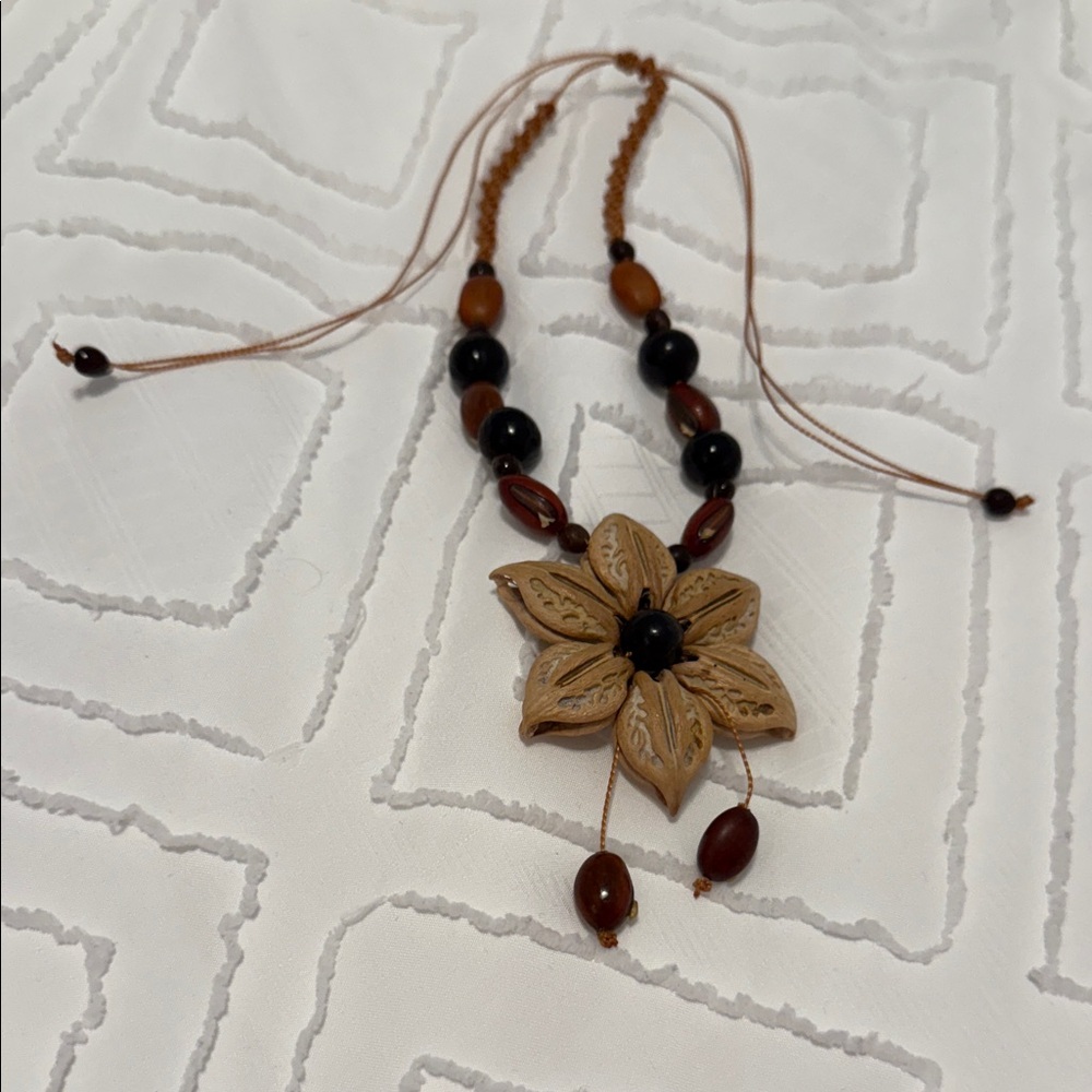Handcrafted Floral Pendant Necklace in Brown and Black